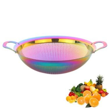 Imagem de Escorredor de aço inoxidável com alça e pernas cesta de drenagem para macarrão, espaguete, baga, vegetais, frutas, macarrão, saladas, coador de frutas, peneira de arroz de metal, utensílios de cozinha