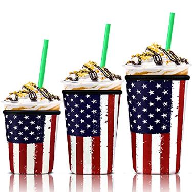 Imagem de Pacote com 3 capas para xícaras de café gelado para copos grandes, suporte reutilizável de neoprene gelado para bebidas quentes e frias, compatível com Starbucks, Dunkin Donuts e mais