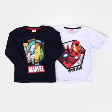 Imagem de Kit Camiseta Infantil Marvel Malha Avengers Homem de Ferro Menino - 2 Peças-Masculino