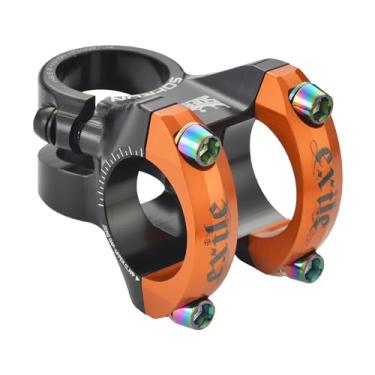 Imagem de SOFRON Haste de bicicleta de 31,8 x 28,6 mm, haste curta MTB, suporte de guidão para mountain bike, haste de bicicleta de 35 mm, liga de alumínio CNC ultraleve, preto-laranja