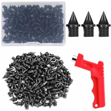 Imagem de YGAOHF Pacote com 50 espigões de aço carbono de 0,6 cm para trilha/cross country, pontas de substituição pretas duráveis e chave de ponta para esportes, corrida, pista de golfe, tênis