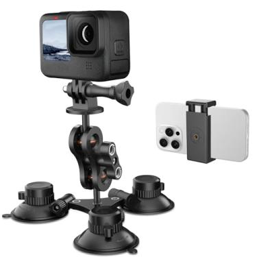 Imagem de Suporte de ventosa para câmera, para-brisa de carro, painel de painel de ventosa, suporte de telefone, para GoPro Hero 12 11 10 9 8 7 6 5 Insta360 X3 GO3 DJI Action 3 4 acessórios, com adaptador de