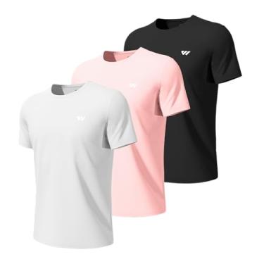 Imagem de Camiseta masculina Wulbike Runing Quick Dry Athletic Gym Active Camiseta com absorção de umidade FPS 50+ FPS protetor solar, 9-preto-branco-rosa, XXG