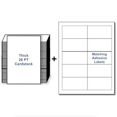 Imagem de Conjunto combo (cartolina branca do tamanho de cartão de visita e etiquetas correspondentes) - Ambas as medidas | 3,5 x 2-100 peças de papelão e 100 etiquetas - O cartolina é grosso (28PT) | As