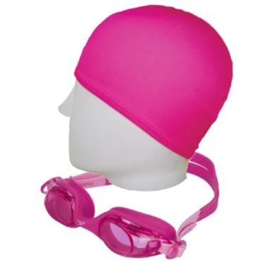 Imagem de Kit Natação Speedo Óculos Jr Olympic + Touca Tecido 4 a 12 anos (óculos rosa/rosa + touca apvd)