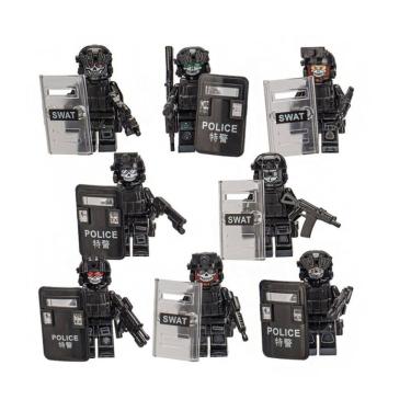 Imagem de Kit 8 Boneco Militar Policial Caveira Blocos De Montar
