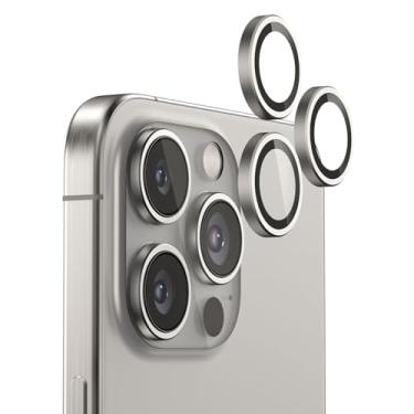 Imagem de FLOLAB Protetor de lente de câmera NanoArmour para iPhone 15 Pro, durável, capa de vidro temperado, anel de câmera de alumínio, TruColors antirreflexo, ultra transparente e fácil de instalar - Titânio