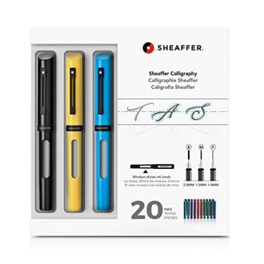 Imagem de Sheaffer Kit maxi de caligrafia com canetas pretas, amarelas e azuis e pontas e tintas sortidas