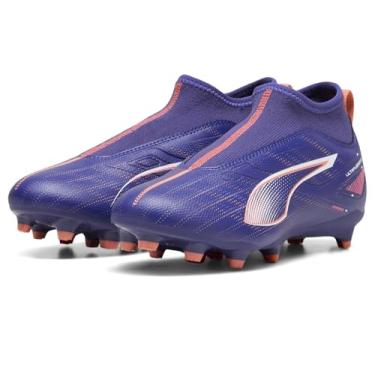 Imagem de PUMA Tênis infantil unissex Ultra Match sem cadarço firme com chão artificial, Lápis-lazúli-puma branco brilho pôr do sol, 12 Big Kid