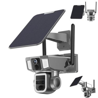 Imagem de Ayaroun Câmera externa sem fio 2K WiFi e 4G com painel solar, câmera de conexão de lente dupla, câmera PTZ 360 com rastreamento automático, detecção de movimento PIR, zoom 10x, visão noturna colorida,