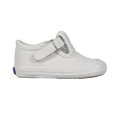 Imagem de Keds Tênis feminino Champion Toe Cap T-Strap (criança pequena/infantil), Couro branco, 4 Toddler
