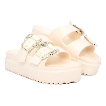 Imagem de Sandália Chinelo Feminino Birken 100% EVA: Leve, Macio e Confortável com Enfeite Metalizado (OFF WHITE, BR, Adulto, Numérico, 36)