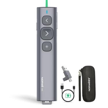 Imagem de NORWII USB-C clicker de apresentação com ponteiro verde, clicker recarregável para PowerPoint, controlo remoto de apresentação, apresentador sem fios de longo alcance com botão reprogramável