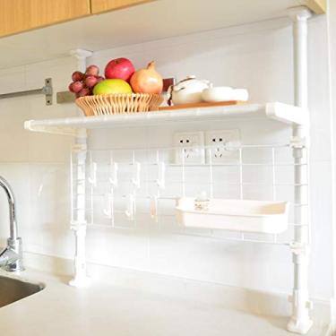Imagem de Prateleira de secagem de louça, prateleira de armazenamento de material de cozinha de metal ajustável em altura entre armário e bancada, resistente, economia de espaço em pé