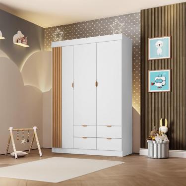 Imagem de Guarda Roupa Infantil 3 Portas Ripado Ayla Phoenix Baby - Branco