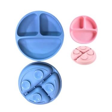 Imagem de Prato Infantil Bebê De Silicone Com Divisórias E Ventosa Introdução Alimentar Dos Pequenos (Azul)