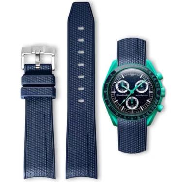 Imagem de HEYOZURY Correia de relógio Rolex Omega x Swatch Moonswatch Rolex relógio de silicone para homens fivelas de aço inoxidável pulseira de substituição original, Azul Marinho, 20mm, Correia