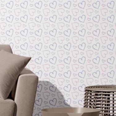 Imagem de Papel de Parede Adesivo Corações Desenho a Lápis Autocolante Lavável -