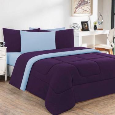 Imagem de Edredom Malha 100% Algodão Gran Moratta 1 Peça King - Roxo /Azul Bebê 