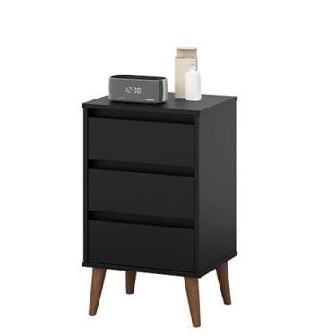 Imagem de Mesa de cabeceira retrô wood 3 gav preto ej móveis 