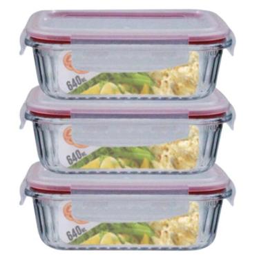 Imagem de 3 Potes Hermetico Vidro Borosilicato Canelado 640ml Marmita - Belo Vid