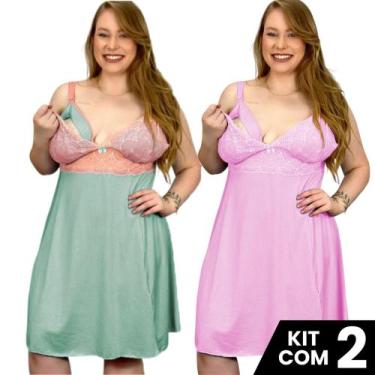 Imagem de Kit 2 Camisolas  Plus Size  Amamentação Renda Pós Parto Lisa Maternida