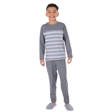 Imagem de Pijama de inverno Infantil Masculino Suede Victory, 10, Cinza mescla