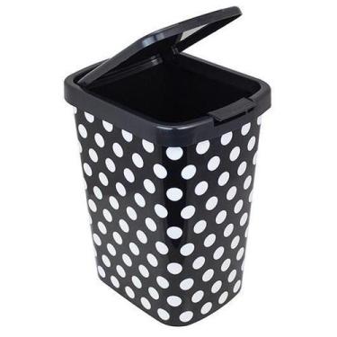 Imagem de Lixeira Cozinha Pia Grande 9L Com Tampa Poa De Bolinha Preta - Arqplas