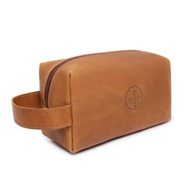 Imagem de Necessaire Couro Fossil Premium Resistente Forro Impermeavel Ziper Est