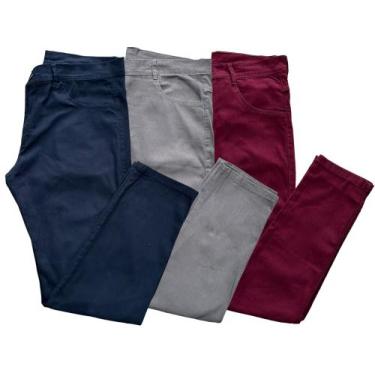 Imagem de 03 Calças masculina sarja basica estilo social slim com elastano diver