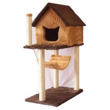 Imagem de Arranhador Para Gatos Casa Com Rede - Marrom Com Caramelo - Akara Do G