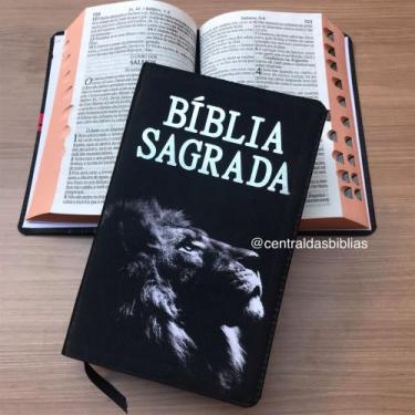 Imagem de Bíblia Leão holográfico sagrada Letras gigantes com Harpa avivada e co