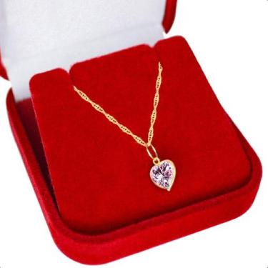 Imagem de Cordão Feminino Ouro 18k Ponto De Luz Coração 6mm - Sofistgold, Rosa, 