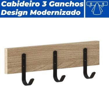 Imagem de Cabideiro De Parede Madeira Industrial Com 3 Ganchos Simples - Pratk, 