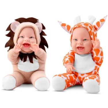 Imagem de Kit 2 Bonecas Leãzinho e Girafinha Babilina Bebê Roupa Safari Na Caixa