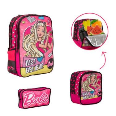 Imagem de Kit Bolsa Escolar Feminina Barbie Passeio Creche Costas - Toys 2U