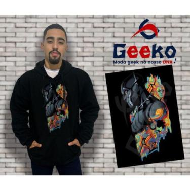Imagem de Moletom Canguru Masculino Pantera Negra Black Panther Geeko, Preto, G