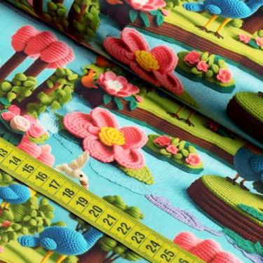 Imagem de Tecido Estampado Para Patchwork - Landscape : Pássaro Com Crochet (0,5