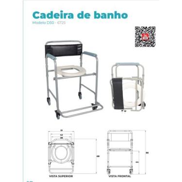 Imagem de Cadeira de banho higienica dobravel suporte ate 100kg d30 dellamed