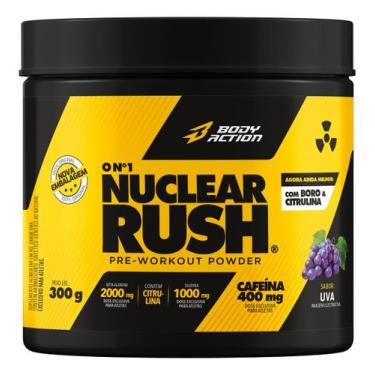 Imagem de Pré Treino 300g Nuclear Rush Cafeína Beta Alanina Bodyaction, Uva