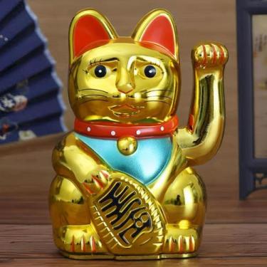 Imagem de 1X Gato Da Sorte Maneki Neko Japonês Dourado 13.5cm - PL