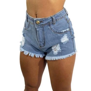 Imagem de Shorts Jeans Hot Feminino Cintura Alta Desfiado C37 - Fanáticos Por Ci
