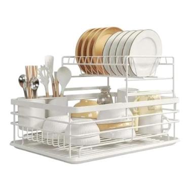 Imagem de Escorredor de louças porta talheres 2 andares 9 pratos brano - Evoluçã