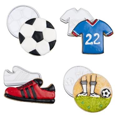 Imagem de Mostop Conjunto de cortadores de biscoito esportivo com carimbos - futebol, uniforme, calçados esportivos, jogos, ferramentas de decoração de bolo, suprimentos de festa, lembrancinhas