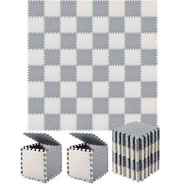 Imagem de Shihanee 64 Pcs Foam Floor Baby Tiles Foam Floor Mats Play Mats Bulk with Borders Interlocking for Kids Baby Playroom Nursery Gym (Gray, White)