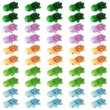 Imagem de Tindobewan Miniaturas de tartaruga marinha de resina de 50 peças – figuras de tartaruga minúsculas multicoloridas para artesanato, decoração de jardim e decorações de festa