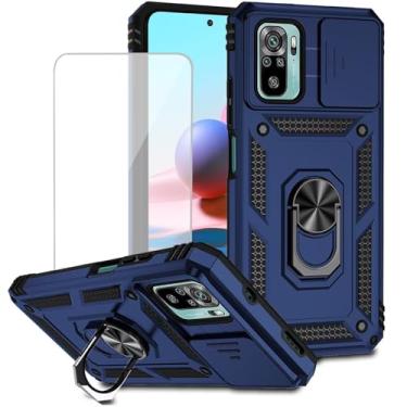Imagem de Yodueiv Capa para Redmi Note 10/RedmiNote 10S/Poco M5S com protetor de tela de vidro temperado e capa de câmera deslizante, anel magnético suporte de carro capa protetora para Xiaomi Redmi Note 10S