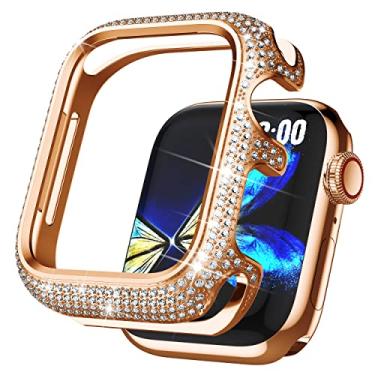 Imagem de BAIHUIAM Capas brilhantes compatíveis com Apple Watch 40 mm SE/Série 6 5 4, capa protetora de metal inoxidável com strass cintilantes capa de bisel de diamante para mulheres meninas, ouro rosa