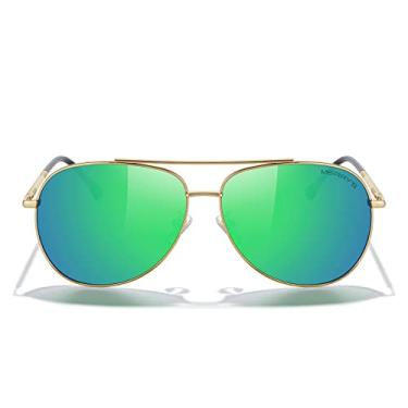 Imagem de MERRY'S Óculos de sol aviador para mulheres e homens, lentes espelhadas polarizadas com estojo - Óculos de sol polarizados para dirigir 60 mm, Armação dourada/lente espelhada verde, Lens width: 60