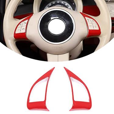 Imagem de Adesivos para volante ABS para carro Moldagem Chrome Cover Trim Apto para Fiat 500 2010 2012 2013 2014 2015 Acessórios (Vermelho)
